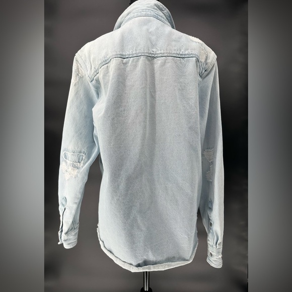 Zara Relaxed Fit Denim Distressed Ripped Jean Jacket Size XL - Picture 7 of 11